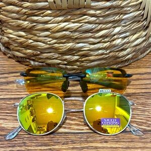 Yellow Lensed Sunglasses Duo - Rimless and Round Styles